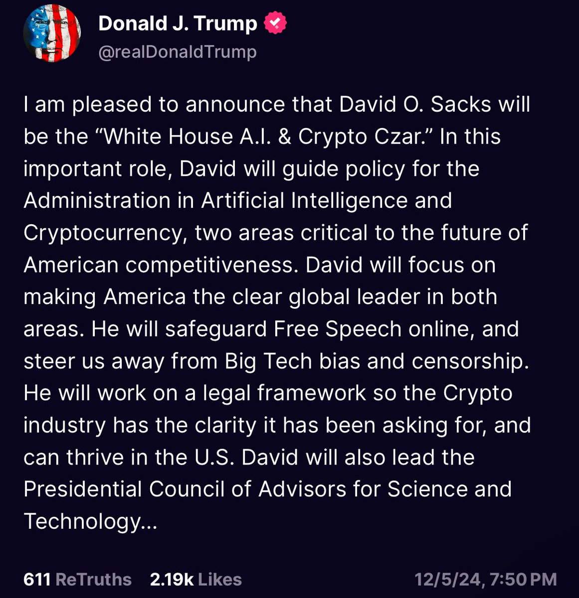 Singularity_Fi's tweet photo. The appointment of @DavidSacks as US AI and Crypto Czar marks a defining moment 👀

This move solidifies the growing recognition of AI and crypto as key drivers of global innovation and economic power

Singularity Finance is poised to lead in this new paradigm. https://t.co/BdmWhkXpml