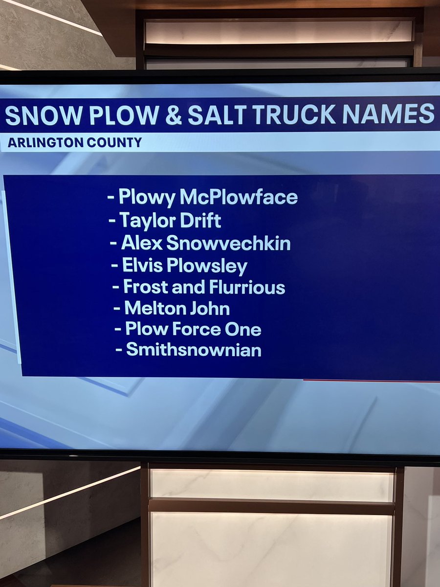 Arlington County asked residents to name the county snow plows this winter and they did not disappoint ❄️