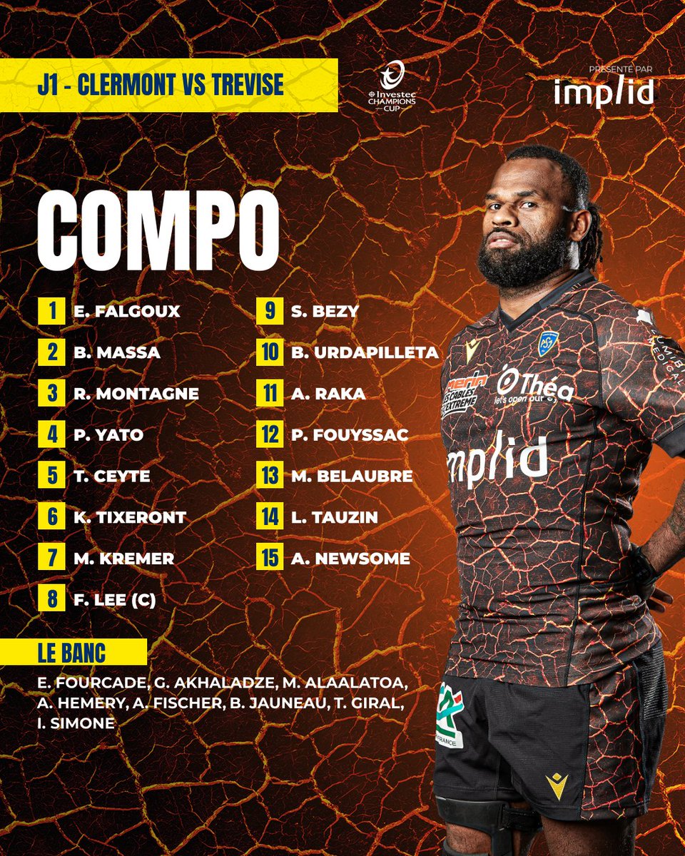 ASMOfficiel's tweet photo. 🌋 𝙡𝙖 𝘾𝙊𝙈𝙋𝙊 💛💙

Alivereti Raka de retour pour l'Europe
📍Samedi à 14h au #Michelin 
#J1 🇪🇺 @ChampionsCup 

👉 plus d'infos https://t.co/h0w1yDU65Z
#ASMvTRE 🇮🇹 I #YellowArmy https://t.co/4xAI5aVYej