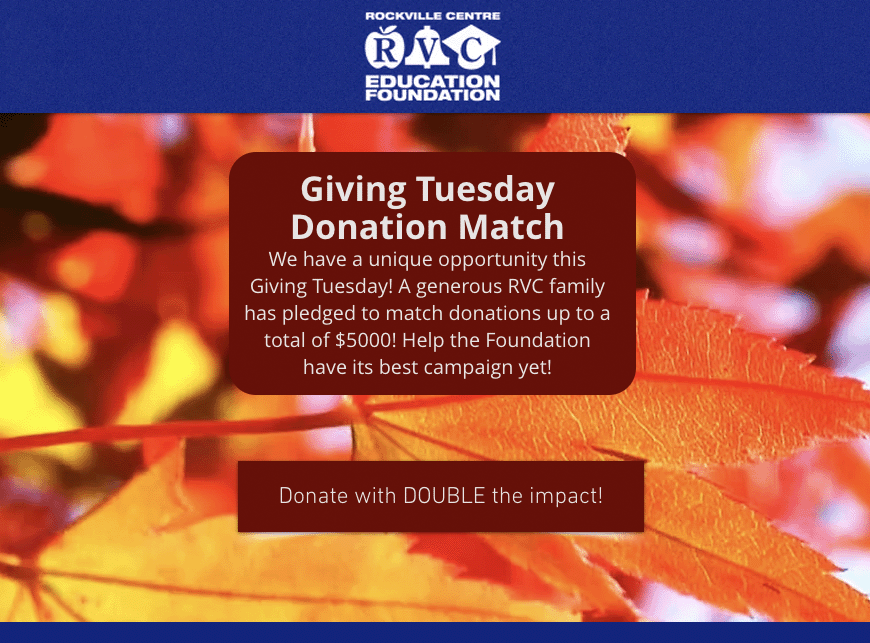 TGIF!! But it's also still Tuesday? Thanks to your donations on Giving Tuesday and the matching gift from a generous RVC family, we've raised almost $4,000!! You can still have your donation doubled. We'll consider it Tuesday this Fri-yay! <a href="/RVCSchools/">Rockville Centre School District</a> rvcedfoundation.org/givingtuesday