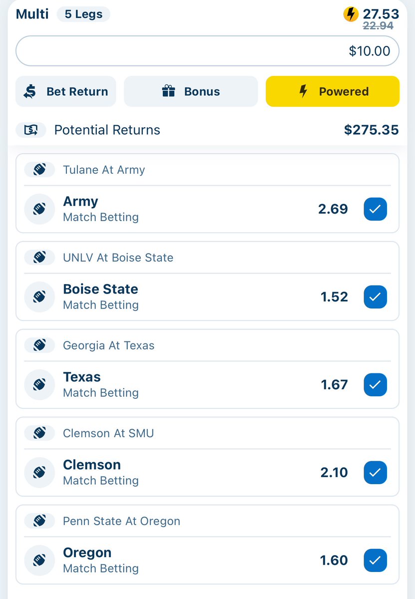 pickzonee's tweet photo. College football lotto for Championship Round 🏈 

#cfb #GamblingX https://t.co/eapqw9YZQD