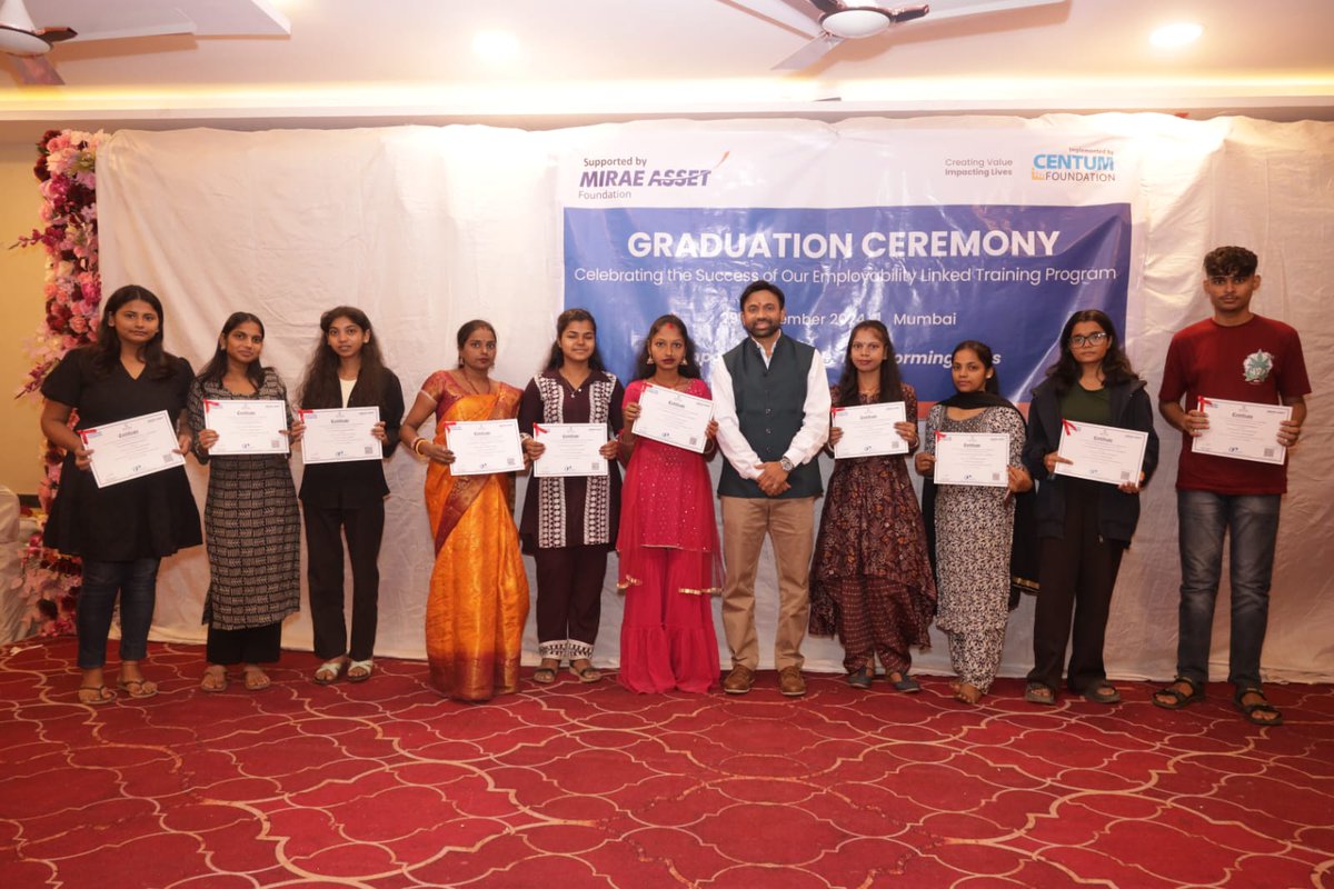 Empowering the future of BFSI! Mirae Asset Foundation, in partnership with Centum Foundation, proudly felicitated 195 youths in Mumbai who completed the NSDC-certified training in Customer Service Associate – Financial Services &amp; Mutual Fund Distributor with MAF 100% scholarship