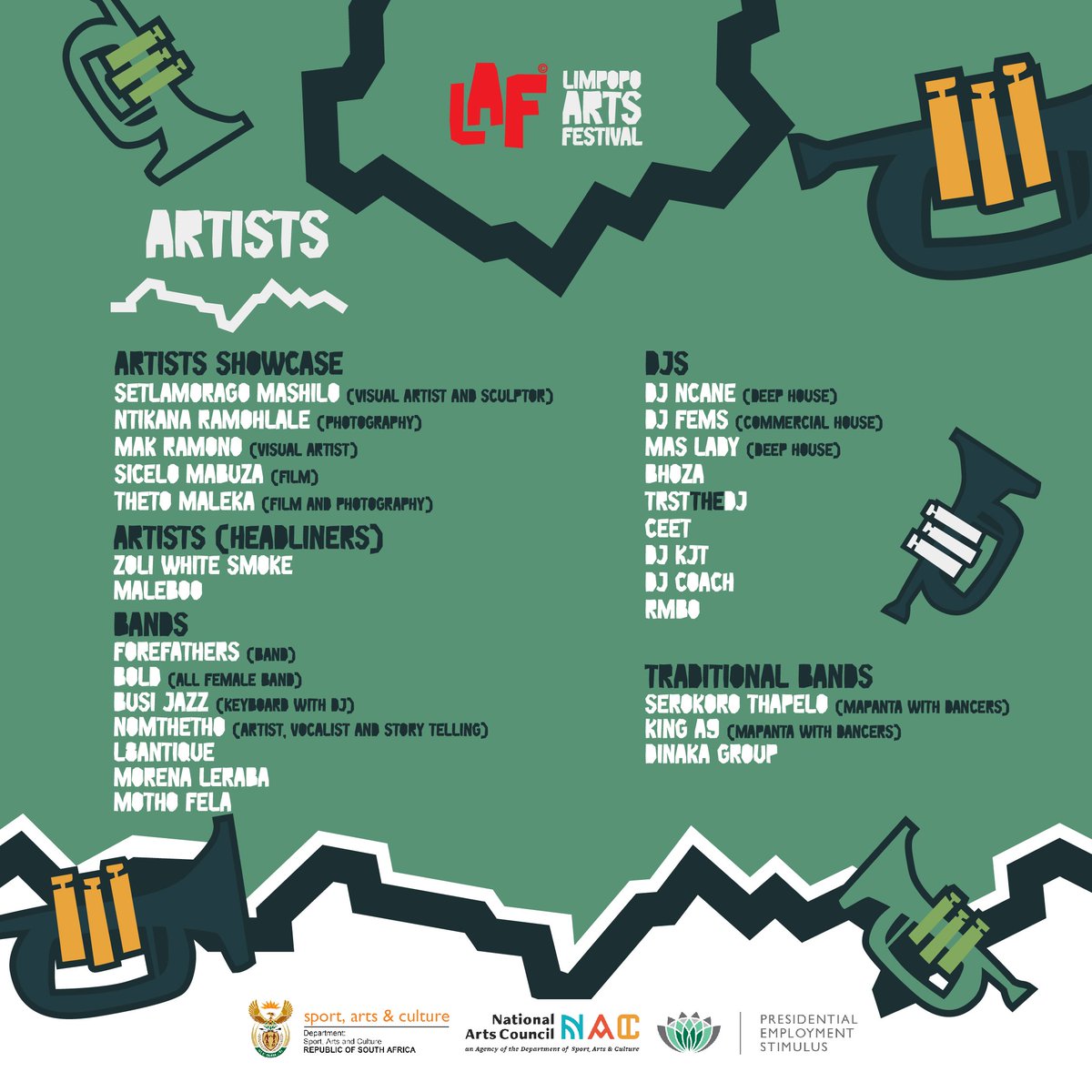 LimpopoArtsFest's tweet image. Tubatse, are you ready? 🌞

The wait is over—our diverse lineup is finally here! Talented artists, soulful tunes, amazing vibes, great food, and starlit camping await!

🎟 Get your tickets now: shorturl.at/qMCwe
