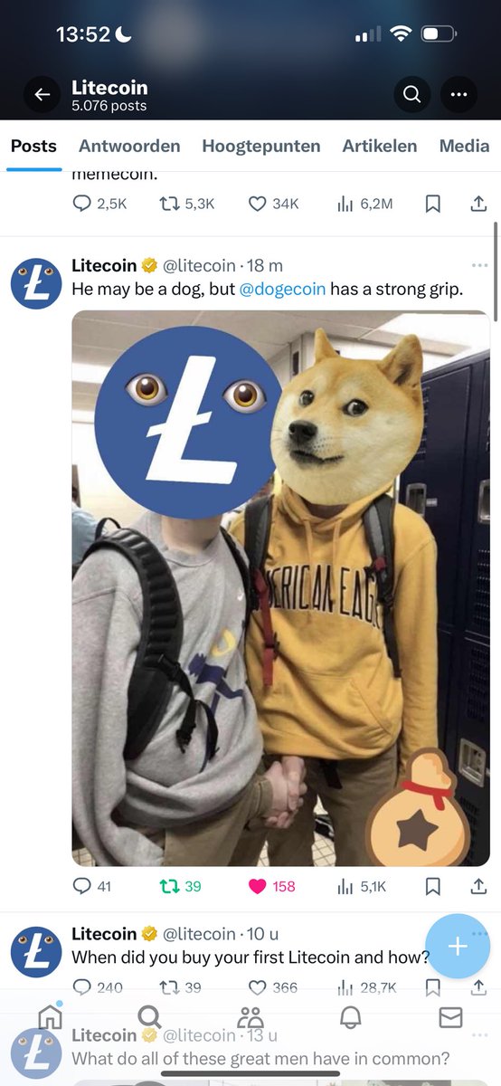 Lesley_vDijk's tweet photo. @lukebelmar What is $LTC tweeting? 👀
What is $DOGE holding? 👀
$BELLS ? @BellsChain https://t.co/wkOzA1FTHU