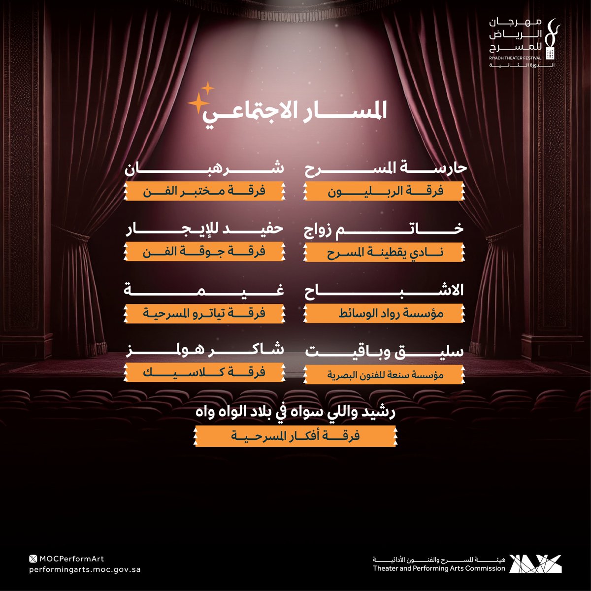 بالإبداع والتميّز؛ تأهّلت المسرحيات المشاركة في المسار المعاصر والاجتماعي من #مهرجان_الرياض_للمسرح في دورته الثانية

كونوا بالقُرب

⁧ #هيئة_المسرح_والفنون_الأدائية