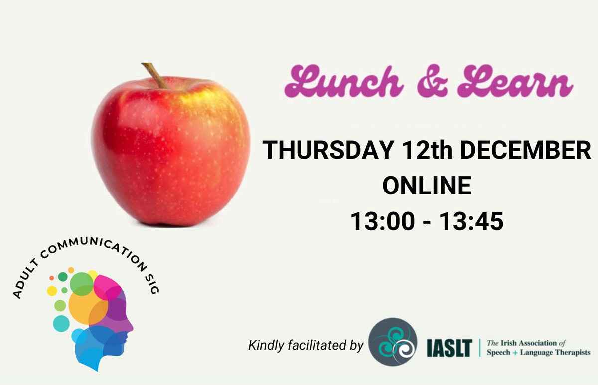 IASLT (@iaslt) on Twitter photo Join the <a href="/adultcommsig/">Adult Communication SIG</a> for their final lunch and learn session of the year! iaslt.ie/learning-centr… #iasltcpd Join the <a href="/adultcommsig/">Adult Communication SIG</a> for their final lunch and learn session of the year! iaslt.ie/learning-centr… #iasltcpd