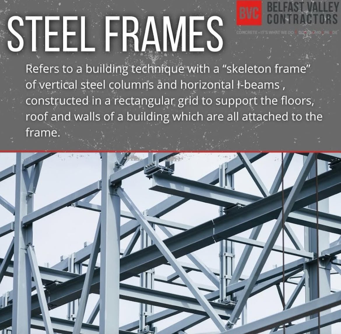 BelfastValley's tweet photo. One part of the exemplary services we have to offer, is the use of steel frames. These frames are designed to support the floors, roof, and walls of a building. The development of this technique made the construction of the skyscraper possible! https://t.co/BWAHnn9tLp