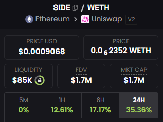 0xQuentinEth's tweet photo. 🚀 @sidexyz  is skyrocketing with +35% in less than 24h! Something big is coming… V4 is on the way 👀🔥 https://t.co/DnPrh8HMUM
