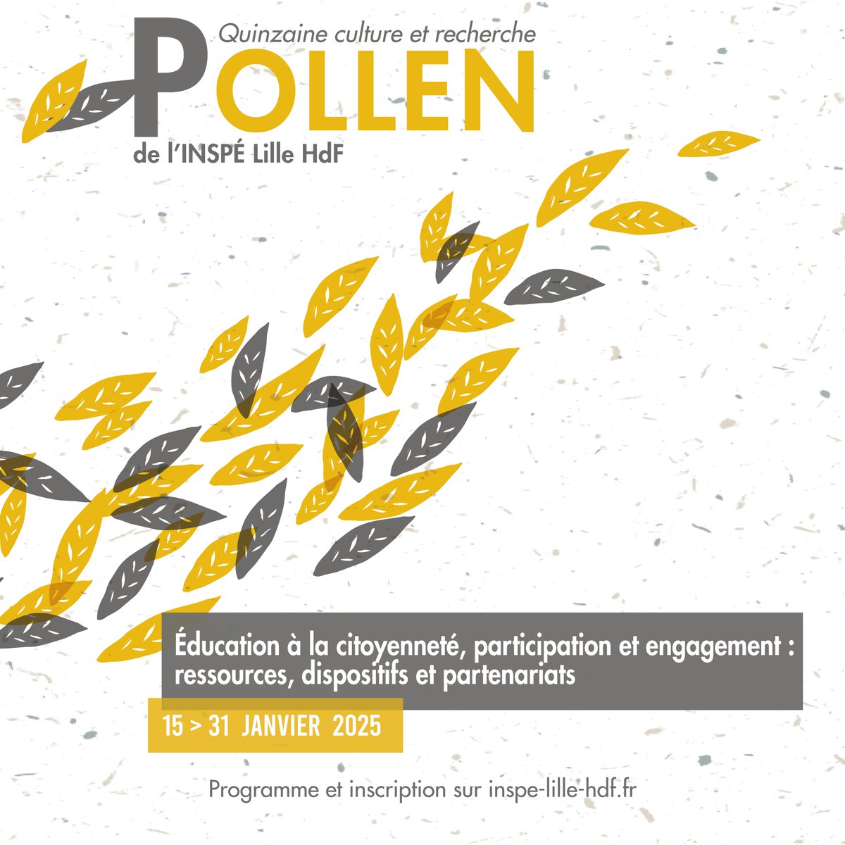 Éducation à la citoyenneté, participation et engagement
🍃 L'INSPÉ Lille HdF organise du 15 au 31/01 la 4ème édition de sa quinzaine Culture &amp; Recherche.
Une programmation riche, partenariale, pensée pour les (futurs) enseignants et CPE.
Programme ➡️ inspe-lille-hdf.fr/actualites/det…