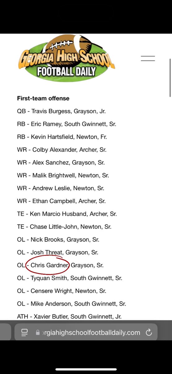 Blessed to be First team all region!
 <a href="/PrepRedzone/">Prep Redzone 🏈</a> <a href="/PrepRedzoneGA/">Prep Redzone Georgia</a> <a href="/grayson_fb/">Grayson Football</a> <a href="/CoachHearn1/">Coach Hearn</a> <a href="/NEGARecruits/">Northeast Georgia Recruits</a> <a href="/RecruitGeorgia/">Recruit Georgia</a> <a href="/GeepWade/">Geep Wade</a> <a href="/JeremyO_Johnson/">Jeremy Johnson</a> <a href="/RecruitGeorgia/">Recruit Georgia</a> <a href="/Coach_KPope/">Kyle Pope</a> <a href="/InsideHashes/">Inside The Hashes</a> <a href="/lukewinstel/">Luke Winstel</a> <a href="/deucerecruiting/">Deuce Recruiting✌️</a> <a href="/ChadSimmons_/">ChadSimmons</a> <a href="/allenliberty/">Coach Allen</a> <a href="/FBCoachDavis_/">Gray Davis</a>