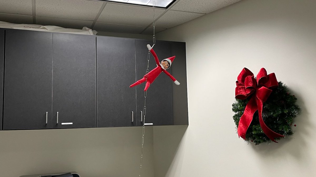 Buddy the Elf has gone full Mission Impossible in the processing room! 🧗‍♂️🎄 Whether he’s retrieving office supplies or just making a dramatic entrance, we’re impressed by his commitment to the task. Don’t worry, Buddy—we’re always prepared to drop in with legal solutions!