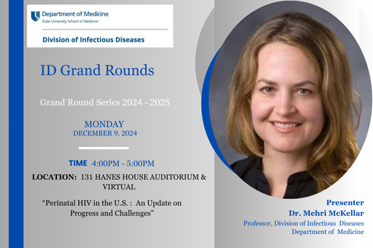 Duke Infectious Diseases (@dukeadultid) on Twitter photo Please join us for ID Grand Rounds, 12/9 at 4:00pm -- presented by Dr. Mehri McKellar “Perinatal HIV in the U.S.: An Update on Progress and Challenges”
Join in person or virtual: duke.zoom.us/j/98686770700?…
<a href="/MckellarMehri/">mehri mckellar</a>
#IDGrandRounds #IDFellows Please join us for ID Grand Rounds, 12/9 at 4:00pm -- presented by Dr. Mehri McKellar “Perinatal HIV in the U.S.: An Update on Progress and Challenges”
Join in person or virtual: duke.zoom.us/j/98686770700?…
<a href="/MckellarMehri/">mehri mckellar</a>
#IDGrandRounds #IDFellows