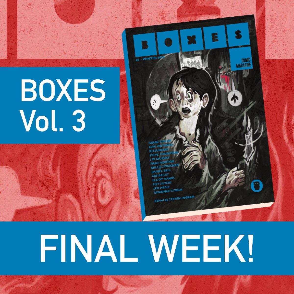thirdbearpress's tweet photo. Just a few days left on the BOXES Vol. 3 Kickstarter. It looks like this one will go down to the wire. Very exciting, but not great for my nerves!

Can you help us bring this comics showcase anthology to life?  Take a look here and see: https://t.co/HIzahB22TU

Thanks! https://t.co/BkjsggrxtX