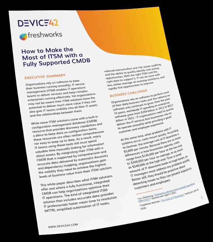 EvanKirstel's tweet photo. Streamline IT operations with @Device42 and Freshworks ITSM. Learn how in the whitepaper—get it today. https://t.co/lrdGlnMicd #ITSM #ITIntegration https://t.co/FOeM5WtL8y