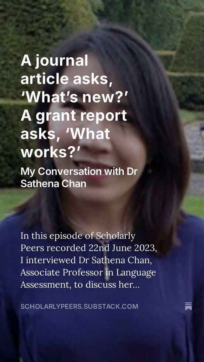 What is the different between writing a journal article and a grant report? 

@Sathena_Chan <a href="/crella_beds/">CRELLA</a> answers the question in her conversation with <a href="/sinwangchong/">Sin-Wang Chong</a>.

Link to write-up and recording: scholarlypeers.substack.com/p/a-journal-ar…
