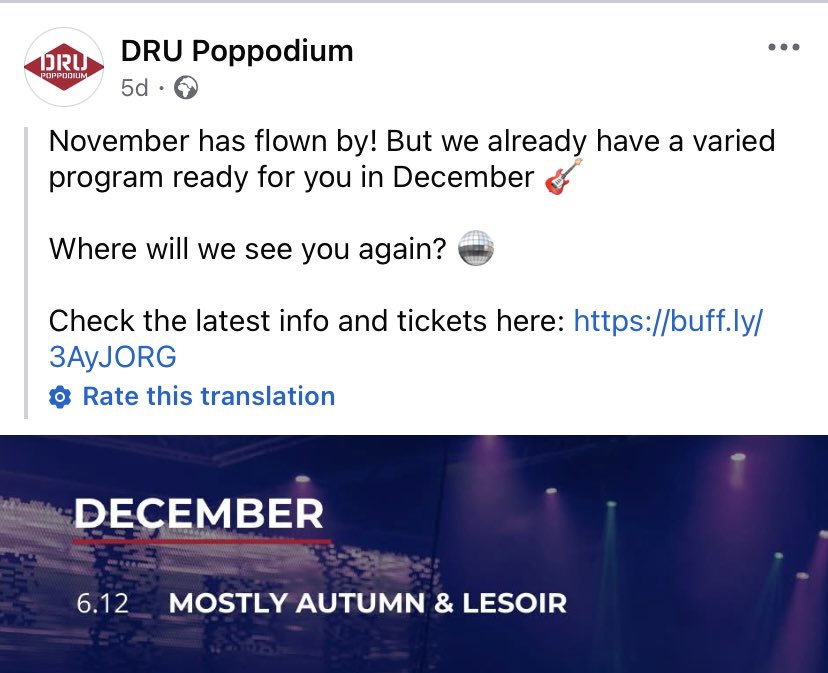 Spirit of 66 what can we say! You lifted the roof last night. Thank you to all of you who travelled far and wide. Tonight we are back at the brilliant DRU Poppodium. Please note that we have a support band so we will be on stage at approximately 21:45pm