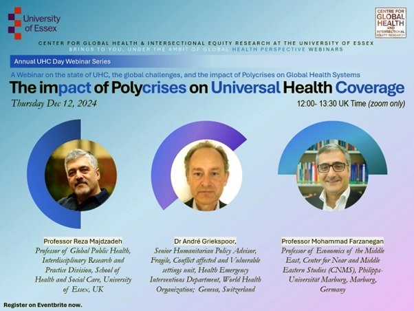📢 This #InternationalUHCDay, join our webinar "The Impact of #Polycrises on #UniversalHealthCoverage: Challenges to #HealthEquity" 🌍
🗓️ Date: 12thDec2024
⏰ Time: 12:00 PM–1:30 PM GMT (Online)
🎟️ Register here: lnkd.in/eJcSwv96