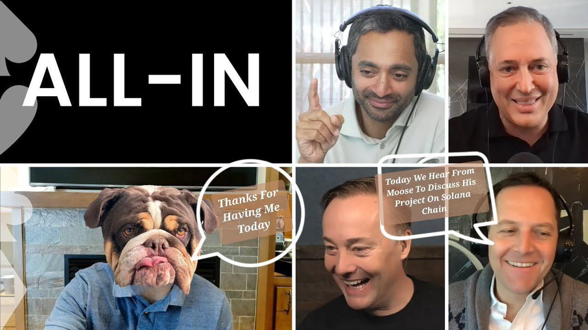 MooseCoinOnSol's tweet photo. Honored to join the @theallinpod ! Moose finally gets the mic to discuss his big plans: Moosecoin to the moon and maybe a cabinet position at the White House with @DavidSacks . 🐶🚀🐾 Stay tuned— $MOOSE 2025? 👀 😁#MooseForPresident #AllInPodcast https://t.co/i0nVfXTMYo