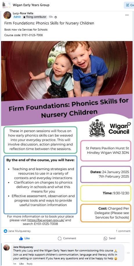 fab_phonics's tweet photo. I’m absolutely delighted to be commissioned by @WiganCouncil for the 6️⃣th consecutive year to deliver phonics training to schools, nurseries and childminders. It’s an honour to be working with staff to support children in my local area with a lifelong love of reading and writing. https://t.co/mqcvYCvRKT