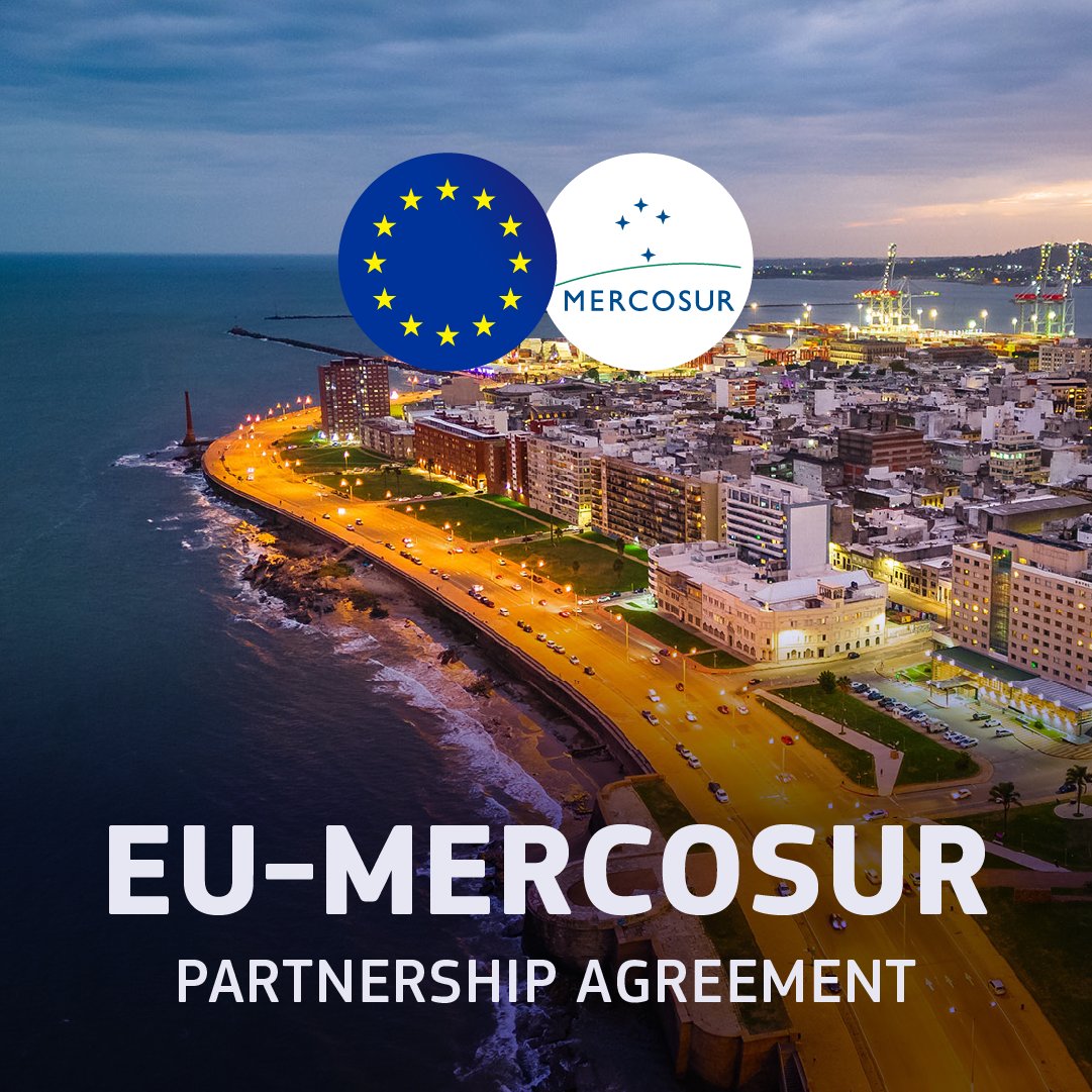 Trade_EU's tweet image. We have a deal: the EU-Mercosur partnership agreement is moving forward🇪🇺🇦🇷🇧🇷🇵🇾🇺🇾

The deal will deepen political and economic ties and create stronger trade and sustainability commitments with the world’s fifth-largest economy outside the EU.

🔗 europa.eu/!w8pWpf