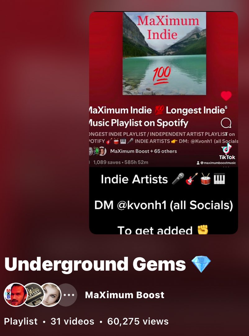 MaXimumBoostMusic (@maxboostmusic) on Twitter photo Congrats on 60K views on YouTube 💯
DM <<a href="/KvonCurator/">KvonCurator</a> > or <<a href="/MXBmusic/">MaXimumBoostMusic</a> > to get on ✊
#YouTube #Playlist #IndieArtist #IndieArtists Congrats on 60K views on YouTube 💯
DM <<a href="/KvonCurator/">KvonCurator</a> > or <<a href="/MXBmusic/">MaXimumBoostMusic</a> > to get on ✊
#YouTube #Playlist #IndieArtist #IndieArtists