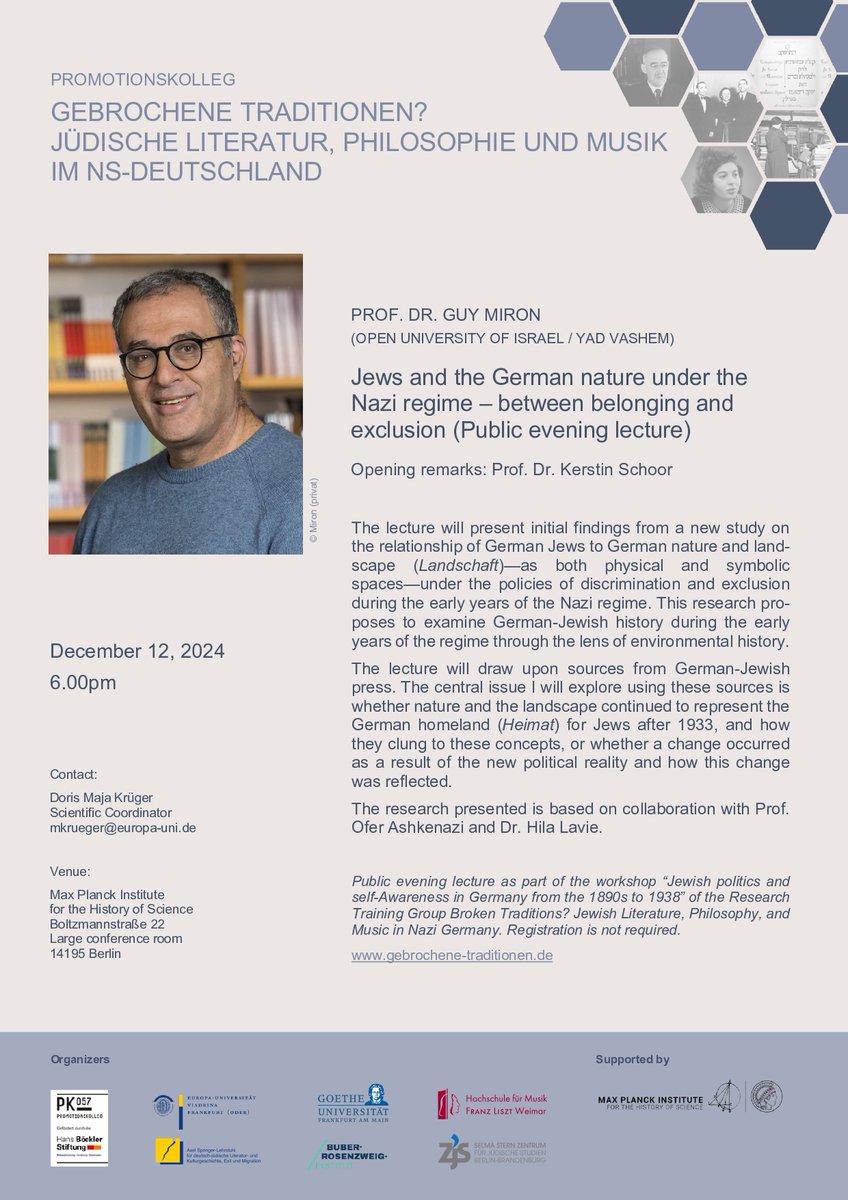 Vortrag mit Guy Miron im Rahmen des Promotionskollegs Gebrochene Traditionen am 12.12.2025 in Berlin.