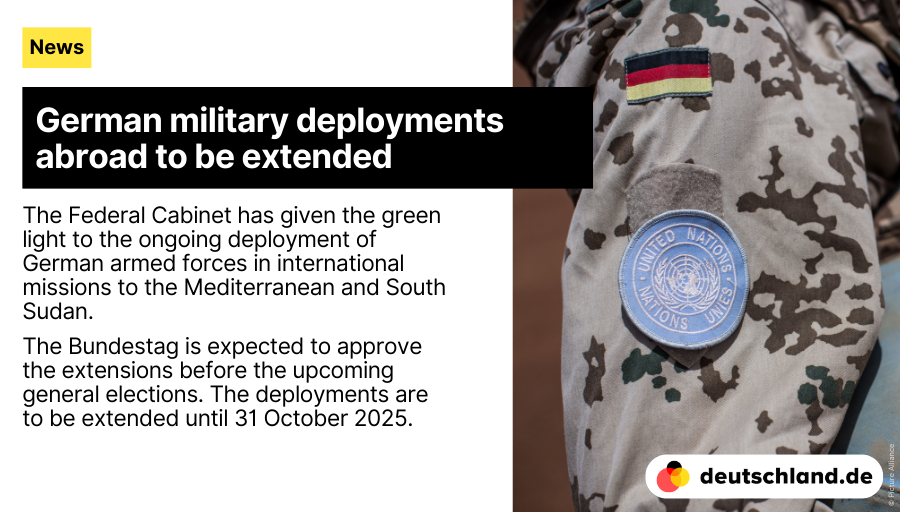 +++ German military deployments abroad to be extended

🇩🇪 Here you will find the most important information on Germany's #foreignpolicy and international relations.

👉 spkl.io/60194Iumx 

#NewsDE