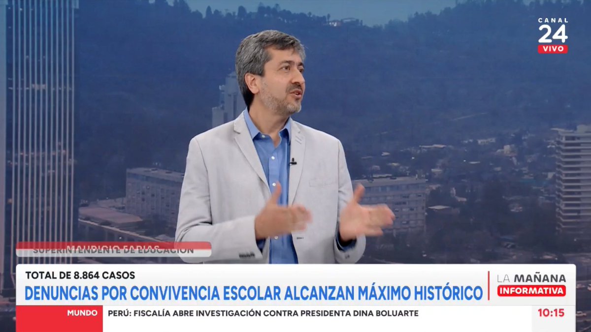 supereduc_cl's tweet photo. 🔴 AHORA | Superintendente de Educación, Mauricio Farías, comenta las cifras de denuncias por convivencia educativa en entrevista con @24HorasTVN.

Sigue la señal EN VIVO 👉 https://t.co/0YZuil9bLg https://t.co/Jy0f4p3OBA