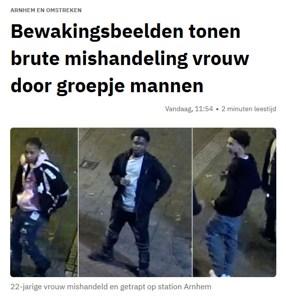 U vroeg zich af hoe het is gesteld met de normen en waarden van Nederlanders met een migratieachtergrond? Deze jongeren slaan en schoppen een 22-jarige vrouw bijna uit het leven, wilt u nog meer voorbeelden?

#migratie #migranten #jongeren #bente 
Bron: tinyurl.com/3y7tay7b