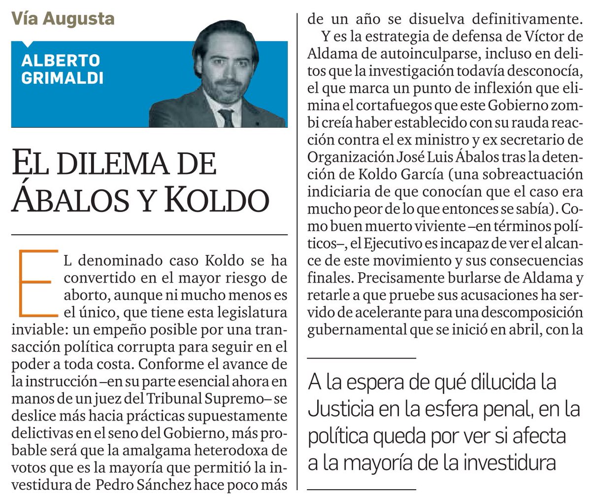 A_Grimaldi's tweet image. Columna de opinión #VíaAugusta en @GrupoJoly: El dilema de Ábalos y Koldo
Léala gratis bajo registro aquí 👇🏻
diariodesevilla.es/opinion/articu…
vía @diariosevilla