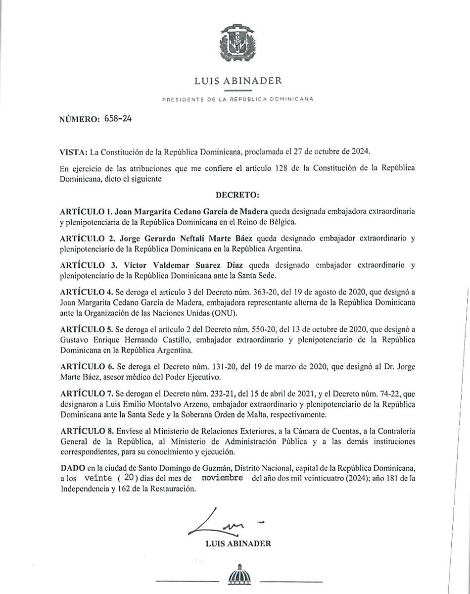 VSuarezd's tweet photo. Expreso mi agradecimiento al presidente @luisabinader por su designación. Esta distinción representa nuestro compromiso inquebrantable con el servicio a la ciudadanía.

Continuemos trabajando para fortalecer el bienestar colectivo y construir un futuro próspero para todos. https://t.co/IAhP0qoVQS