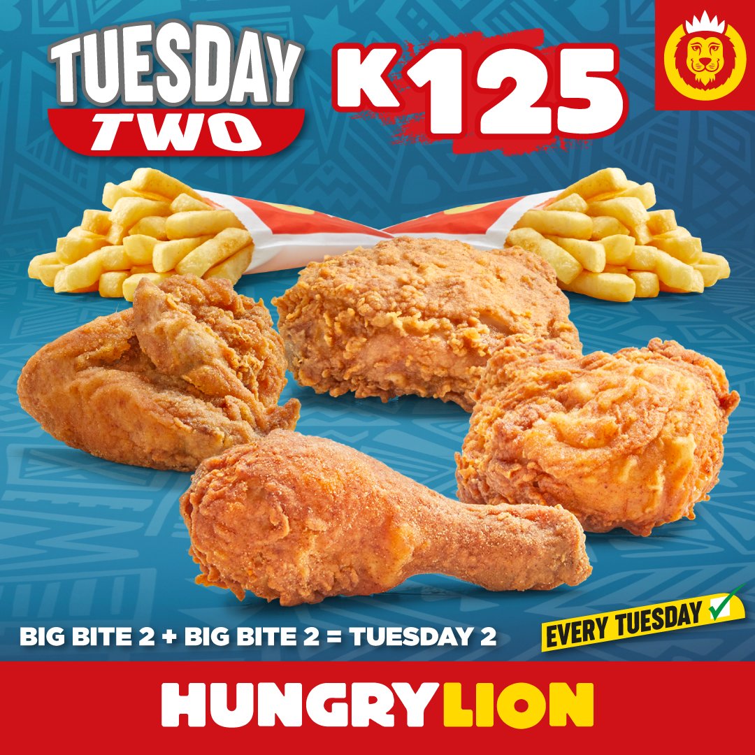 🍗Tuesday Two for K125!🍗

Get 2 x Big Bite 2’s for just K125 every Tuesday at all stores!  

Double the flavour, double the fun! 😋  

#TuesdayTwo #HungryLion