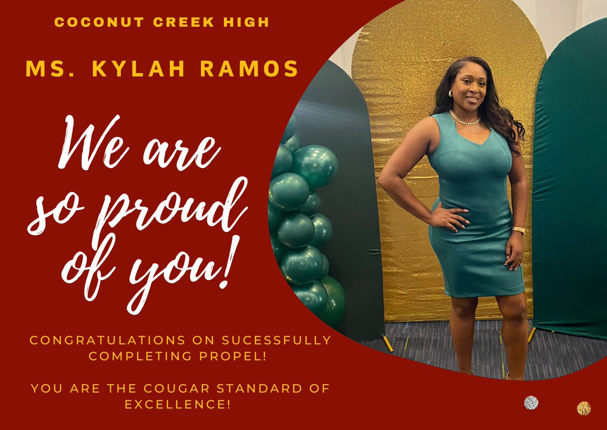 Coconut Creek High (@creekmagnet) on Twitter photo Congratulations to our Cougar teacher leader, Ms. Kylah Ramos, on her successful completion of the PROPEL program! This is The Cougar Standard of Excellence! <a href="/BCPSLeadership/">BCPS Leadership</a> <a href="/BCPSNorthRegion/">BCPS North Region</a> Congratulations to our Cougar teacher leader, Ms. Kylah Ramos, on her successful completion of the PROPEL program! This is The Cougar Standard of Excellence! <a href="/BCPSLeadership/">BCPS Leadership</a> <a href="/BCPSNorthRegion/">BCPS North Region</a>