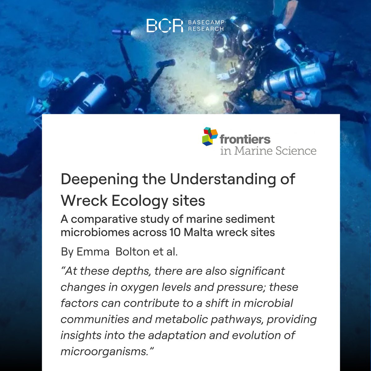 🪼<a href="/FrontiersIn/">Frontiers</a> Marine Science has published a research collaboration between <a href="/Basecamp_Res/">Basecamp Research</a> scientists and our biodiversity partners at <a href="/heritagemalta/">Heritage Malta</a>. The paper looks at how microorganisms adapt and evolve differently on wrecks at great depths. Read it here: