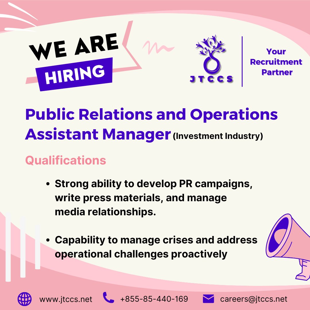 JtccsNet's tweet photo. 🚀 We're Hiring! Join The Team in Phnom Penh! 🚀

Position: Public Relations and Operations Assistant Manager
Location: Phnom Penh, Cambodia

Apply now: https://t.co/g59mK7qk1d

Email: careers@jtccs.net

Visit our site https://t.co/VB1D06jtco 

#Cambodia https://t.co/HHu4OqqFdK