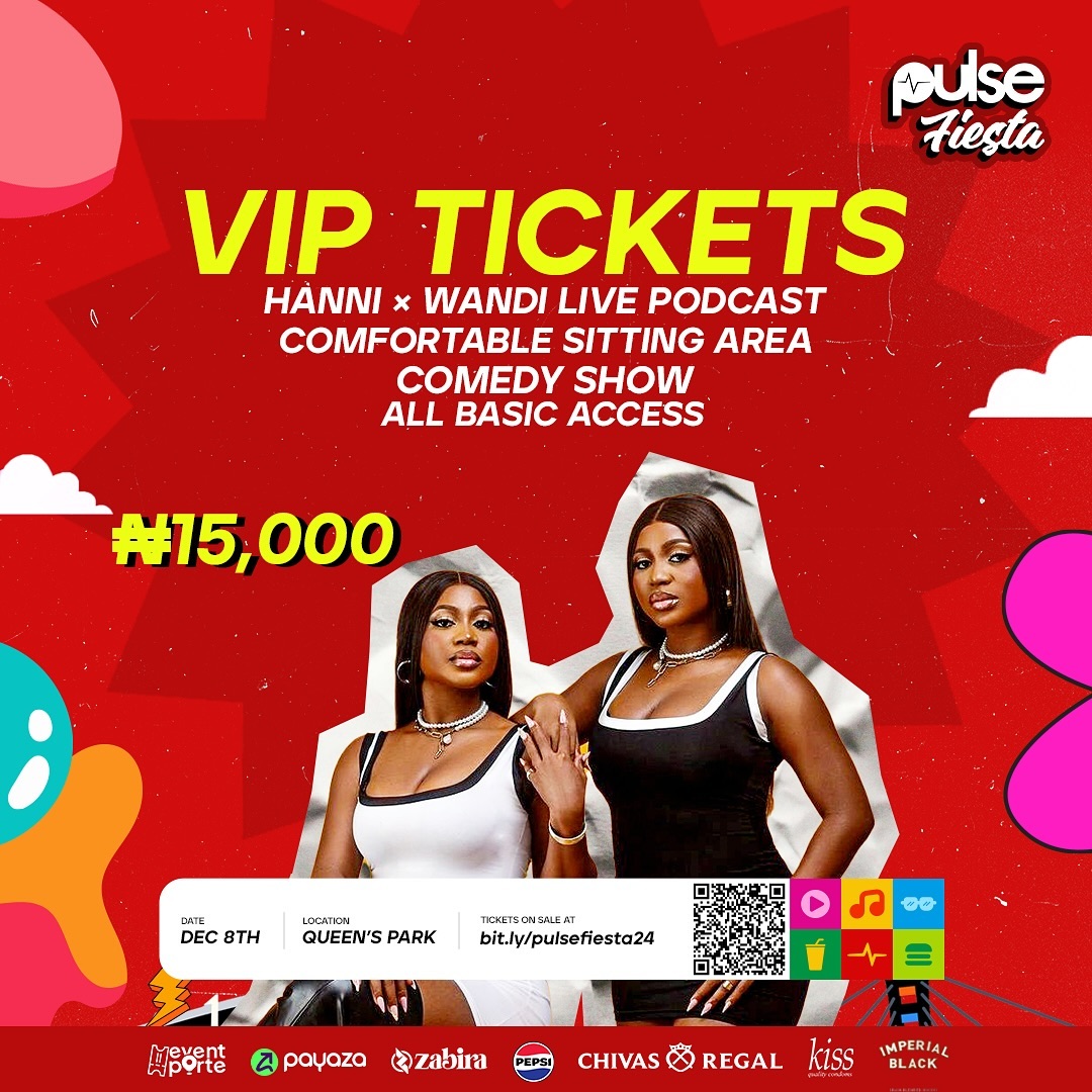 PulseNigeria247's tweet photo. Don’t settle for less when you can have the best! 🥂
Secure your VIP ticket now and elevate your experience at Pulse Fiesta!
.
#FewTicketsLeft🚨 3 DAYS TILL PULSE FIESTA🚨
👉🏾General Tickets are just ₦5,000! #AlmostSoldOut
👉🏾VIP Tickets are just ₦15,000 #LimitedTicketsLeft
👉🏾Clique of 3 ₦14,400
👉🏾SQUAD of 5 ₦22,500
Click https://t.co/a6Hsl2w4Ob and grab your tickets now 🎟️🔥
! 🚀
Come through for:
🍔 Food & Drinks
🎮 Games
🛍️ Shopping
🎭 Performances
❤️ Speed Dating
🌭 Eating Competition
Refreshed by @pepsi_naija
Sponsored by @TheEventPorte @thezabira @kisscondomsng
#PulseFiesta #PulseFiesta2024