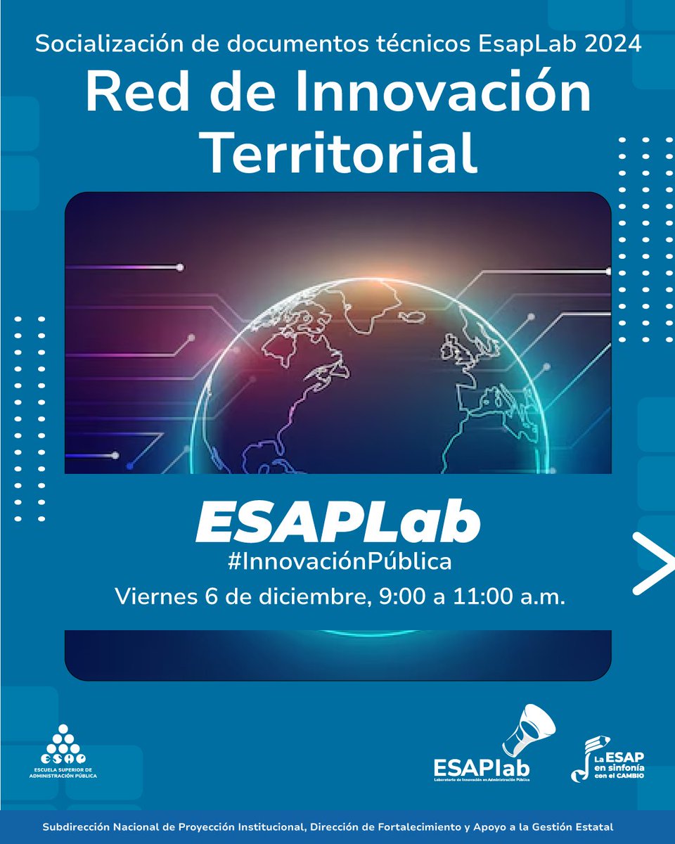 ESAPOficial's tweet photo. #ESAPLab📢 ¡Construyamos juntos la Red de Innovación Territorial! Un trabajo colaborativo para llevar el cambio a todos los rincones del país. Acompáñanos HOY a las 9:00 a. m. en la socialización de nuestros avances. Conéctate: https://t.co/LllXmV0TEe https://t.co/4uS6pu4v49