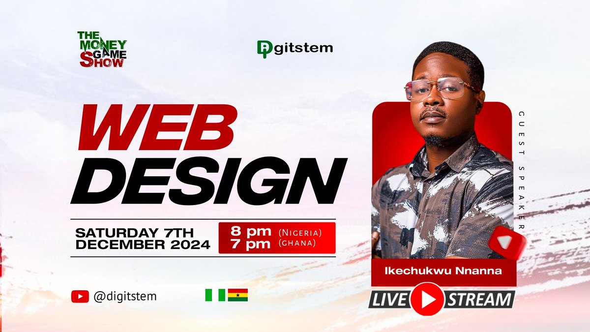 Have you noticed how everything is now about websites?

That's why web design skills are so important and highly in demand.

This Saturday on THE MONEY GAME SHOW, Ikechukwu Nnanna (<a href="/Iykweb/">Ikechukwu Ikechukwu</a>) will teach you about designing websites and how this skill can make you money.

Date: 7th