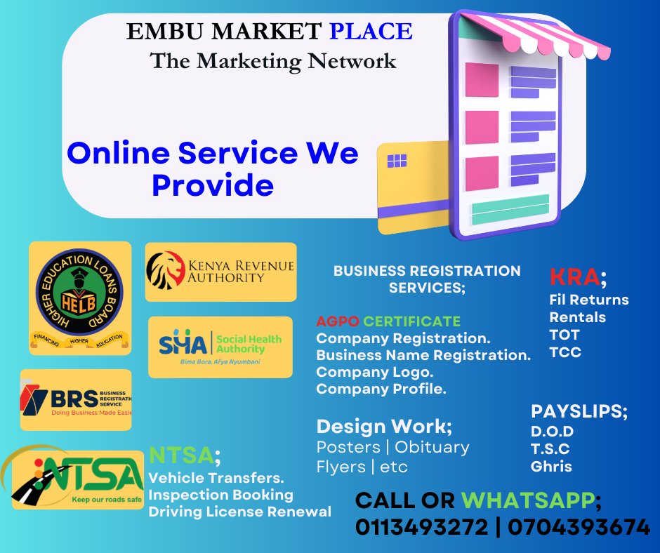 We also offer Unmatched Services at our Online Café with very qualified staff.
Just a Call away. 0113493272 or 0704393674.