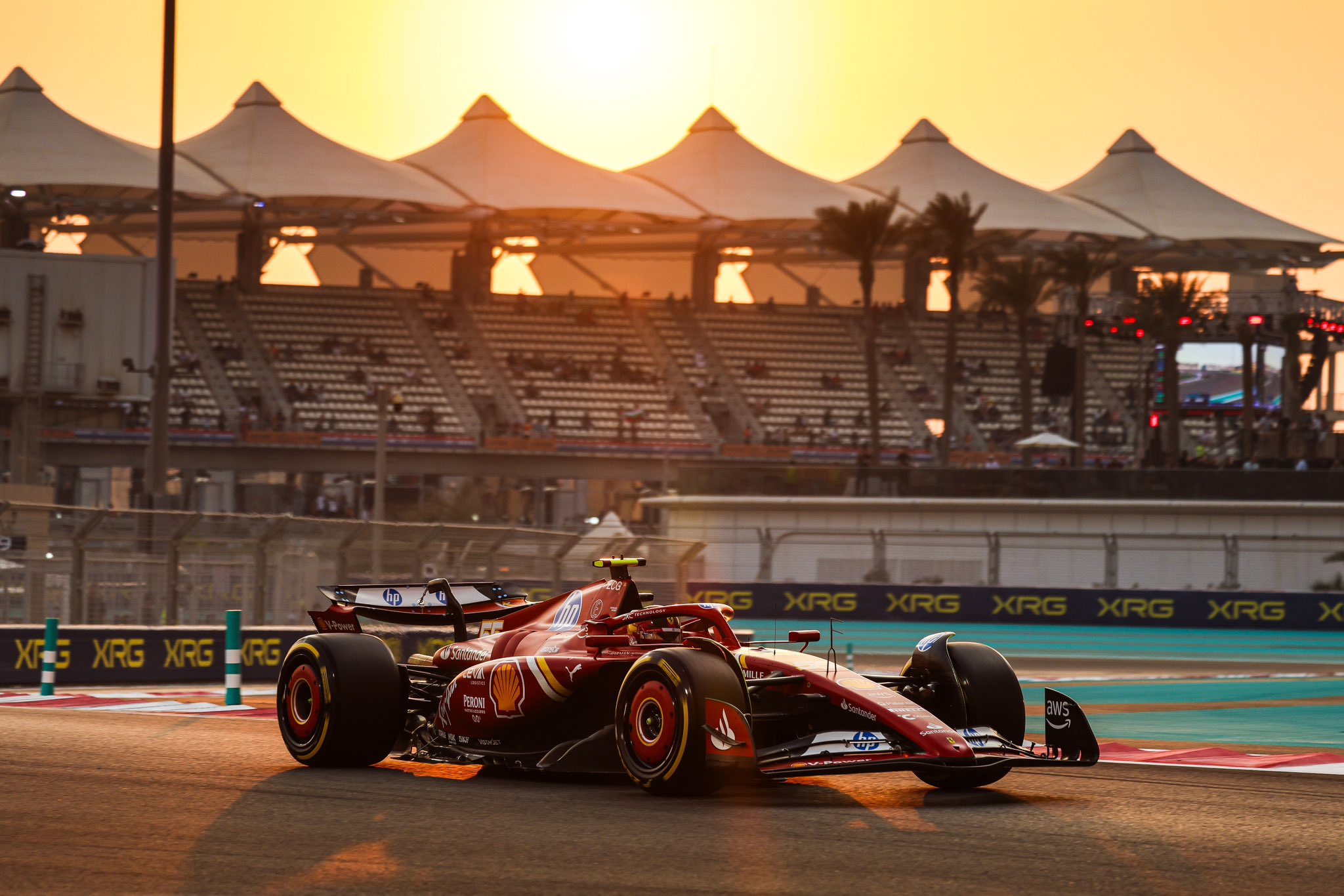 Carlos Sainz at Yas Marina circuit driving Ferrari SF24