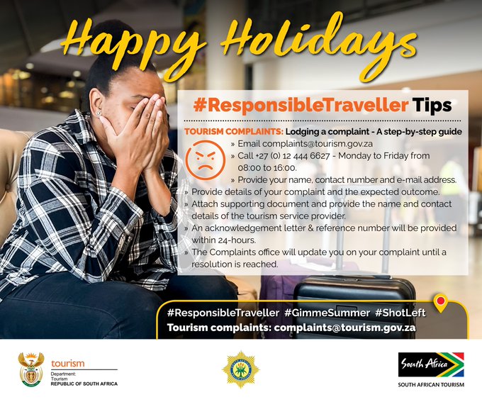 GovernmentZA's tweet photo. #GovZAUpdates| #DoTourismResponsibly this Festive Season. Check out our travel tips on
https://t.co/PjYW0BRQDk
#ResponsibleTraveller #HappyHolidays
#Shotleft #VisitSA #TravelSafelySA https://t.co/ALb8Os8R1V https://t.co/we7mB9mPbt