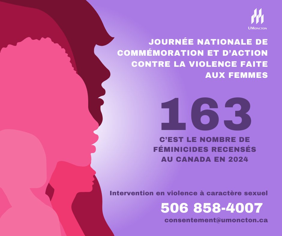 Aujourd’hui, nous nous unissons pour commémorer la Journée nationale contre la violence faite aux femmes.💜

Ensemble, soutenons les survivantes et sensibilisons nos communautés pour offrir un environnement d'écoute, de respect et de sécurité pour toutes et tous. 💜