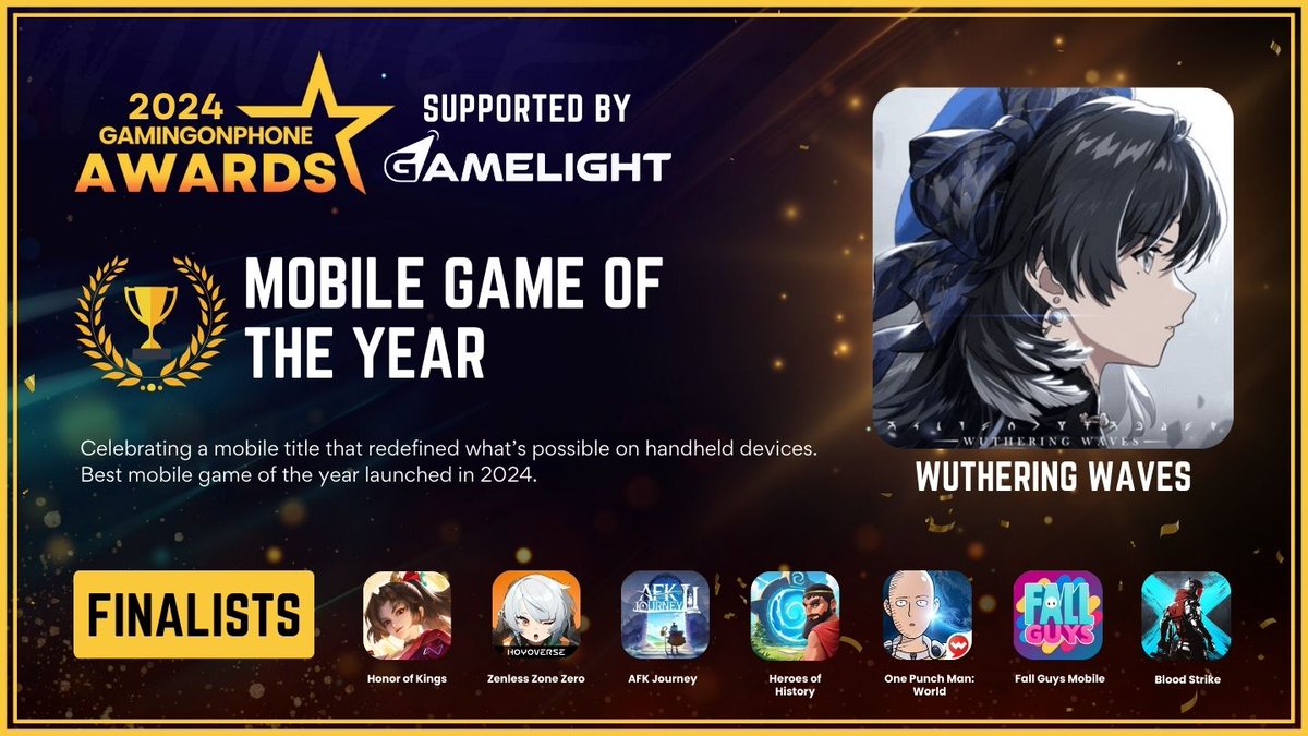 Legend0777's tweet image. Wuthering Waves Officially wins Mobile Game of the Year at the GamingonPhone Awards 2024! 🏆

Congrats to Kuro Games for this amazing achievement! 

#WutheringWaves #MobileGameOfTheYear #WuWa #鳴潮 #WuWaCollection #명조