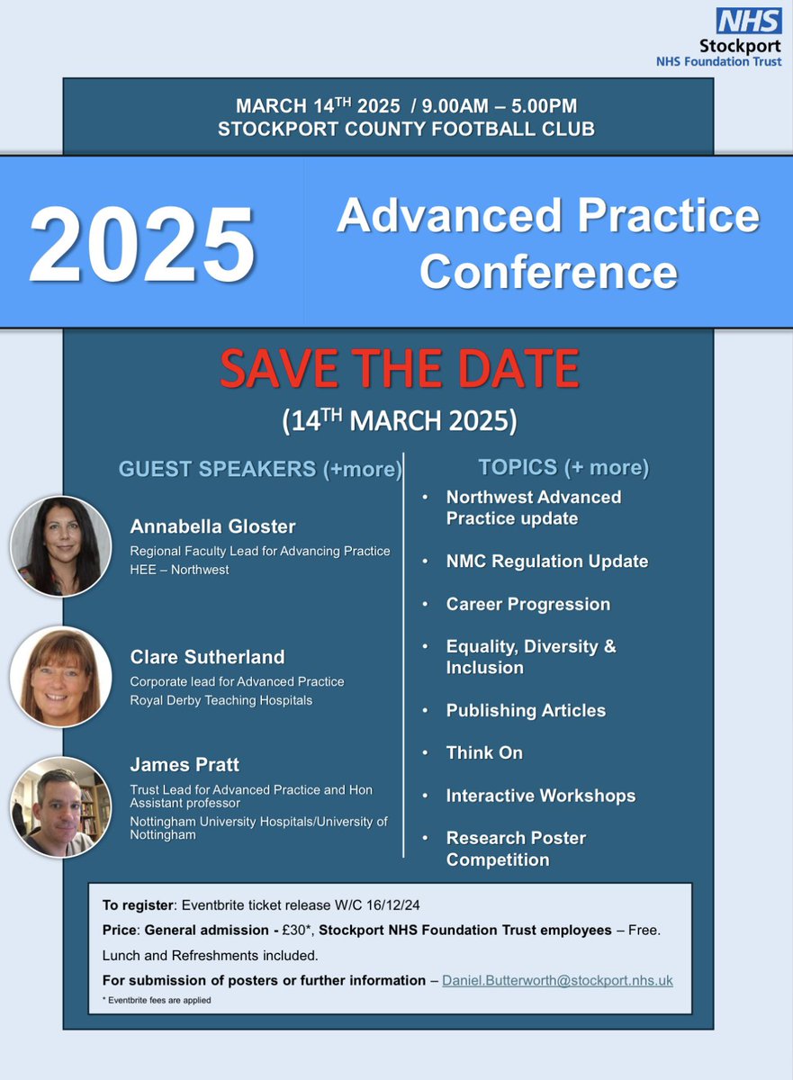 Daniel Butterworth (@paraman2002) on Twitter photo SAVE THE DATE: 14th March 2025
Advanced Practice Conference
<a href="/StockportNHS/">Stockport NHS FT</a> (please share) SAVE THE DATE: 14th March 2025
Advanced Practice Conference
<a href="/StockportNHS/">Stockport NHS FT</a> (please share)