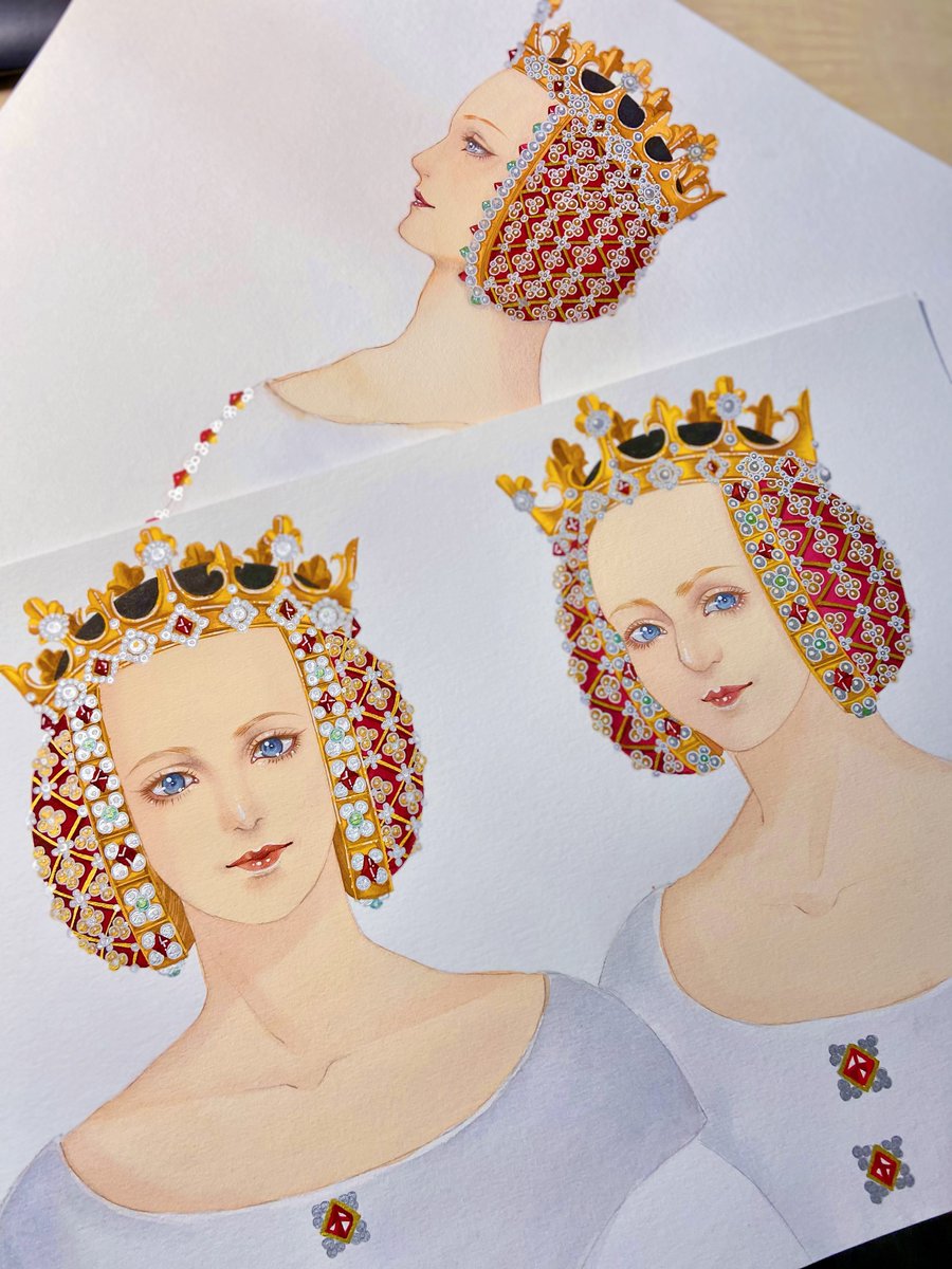Heqijn's tweet photo. Patience is a virtue. 

#renaissance #middleages #valois #frenchqueen #queenoffrance #westerneuropeanwomen #historicalcostumes #historicalwomen #charlesvi #joanofarc #thelastduel #watercolor https://t.co/iFT5Hu4GuQ