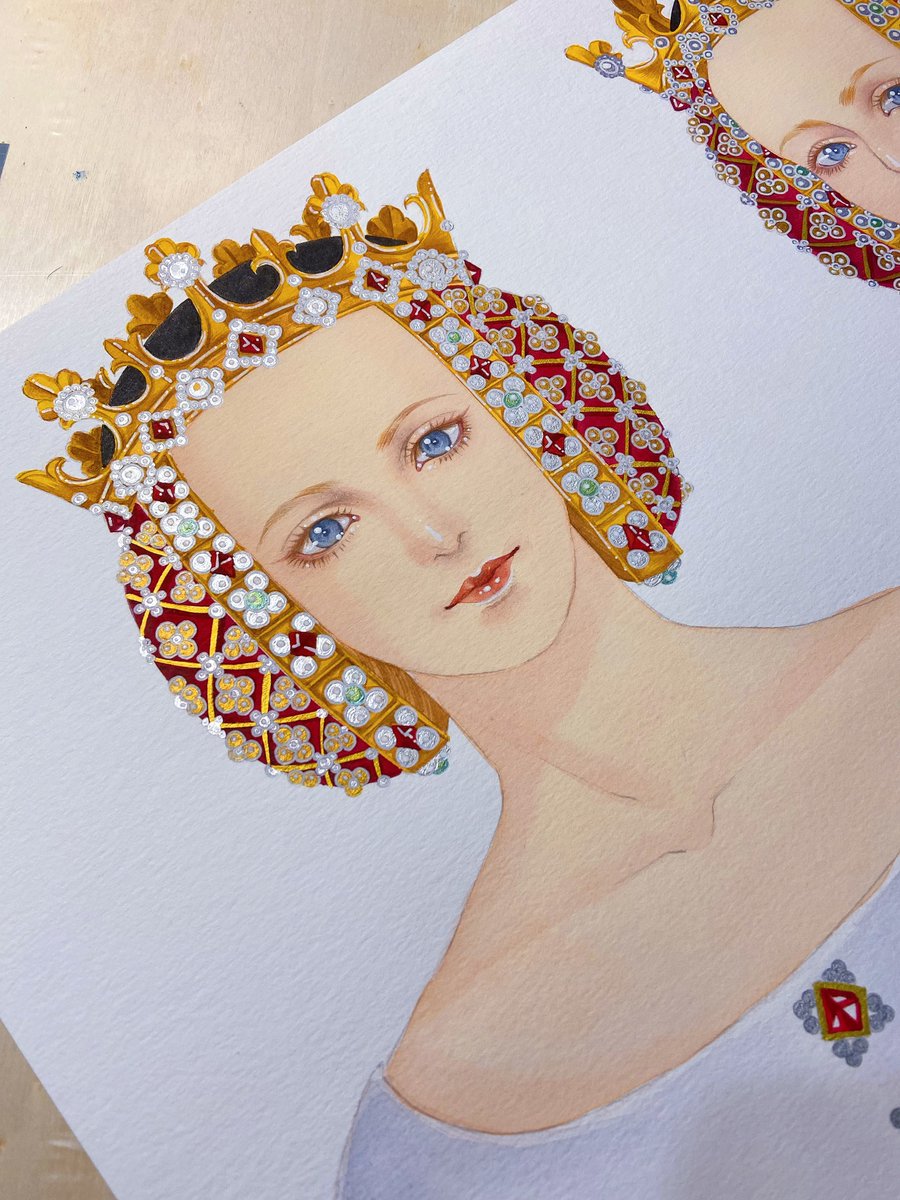 Heqijn's tweet photo. Patience is a virtue. 

#renaissance #middleages #valois #frenchqueen #queenoffrance #westerneuropeanwomen #historicalcostumes #historicalwomen #charlesvi #joanofarc #thelastduel #watercolor https://t.co/iFT5Hu4GuQ