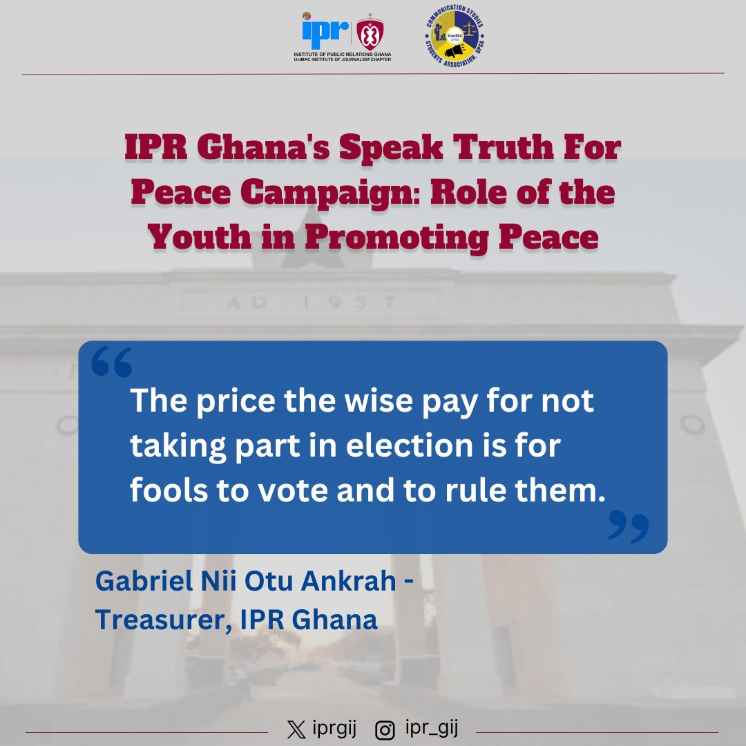 You are wise. Don't pay that price. Your vote is your voice; make it count.

#SpeakTruthForPeace
#IPRGhana #Unimac #IPRUnimacij #Election2024 #GhanaVotes #PeacefulElections #YouthInAction