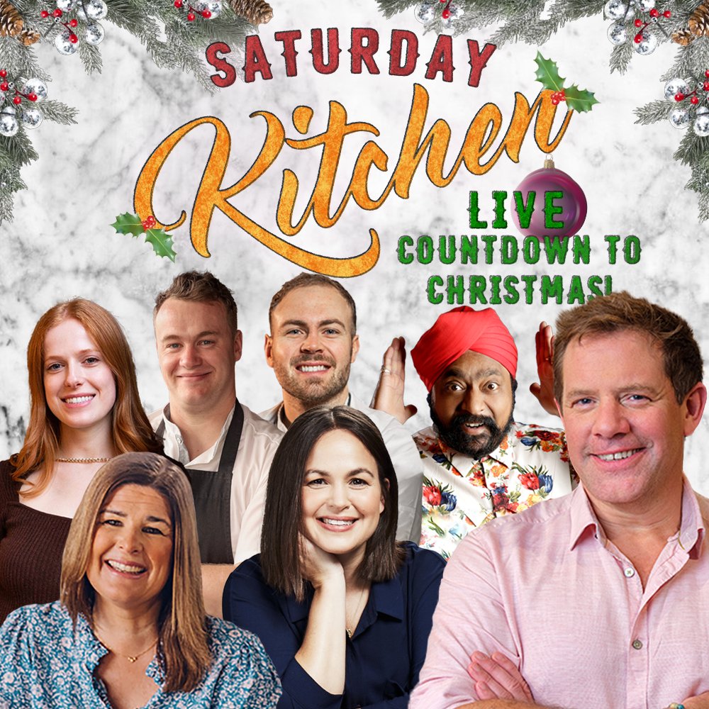 SaturdayKitchen (@saturdaykitchen) on Twitter photo Saturday Kitchen’s Countdown to Christmas is officially ON!🎄
Our special guest is the talented <a href="/MrsGiFletcher/">Giovanna Fletcher</a>👏
The wonderful <a href="/McTSingh/">Tony Singh MBE</a> and Fallow duo Jack Croft & Will Murray are back. And we have a crumble treat for you!
Join Matt, Helen & the gang tomorrow 10am, BBC One. Saturday Kitchen’s Countdown to Christmas is officially ON!🎄
Our special guest is the talented <a href="/MrsGiFletcher/">Giovanna Fletcher</a>👏
The wonderful <a href="/McTSingh/">Tony Singh MBE</a> and Fallow duo Jack Croft & Will Murray are back. And we have a crumble treat for you!
Join Matt, Helen & the gang tomorrow 10am, BBC One.