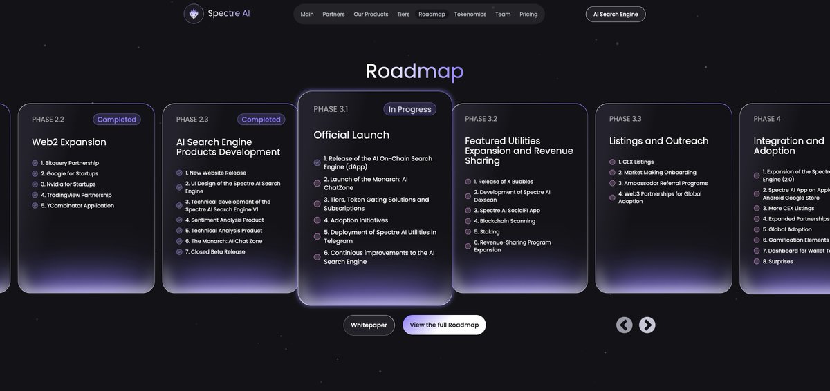 Spectre__AI's tweet photo. Get Familiar with the Updated Spectre AI Roadmap and Whitepaper

Roadmaps are meant to be delivered and completed, and we are proud to be in Phase 3 of ours.

Explore the details on our website: https://t.co/VJ6bkmoHwL

Our development team is working diligently to deploy new utilities for our users. Notably, some of the tools in development go beyond what is outlined in the roadmap, bringing exciting surprises to the Spectre AI ecosystem.

The vision for Spectre AI is growing stronger and clearer with every step forward.

$SPECT