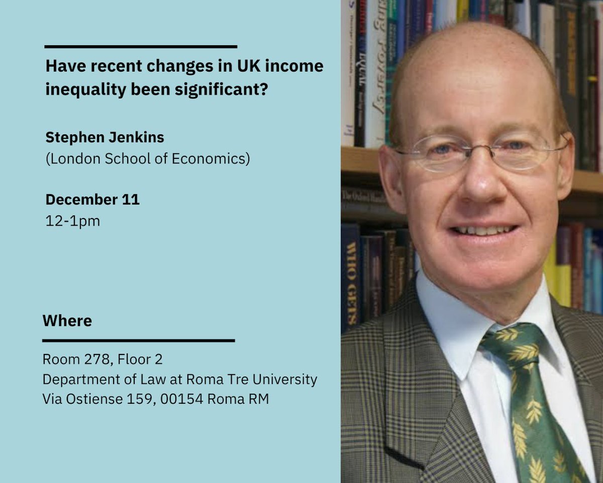 Salvatore Morelli (@morellisal) on Twitter photo š¢Save the date: Wed 11 Dec 12pm CET
!Weāre thrilled to welcome Stephen Jenkins <a href="/StephenPJenkin1/">Stephen P. Jenkins (@stephenpjenkin1.bsky.social)</a> (<a href="/LSEInequalities/">LSE Inequalities</a> ) for a talk on his paper "Have recent changes in UK income inequality been significant?" š Online too
Light lunch follows. Register here sites.google.com/view/inequal... š¢Save the date: Wed 11 Dec 12pm CET
!Weāre thrilled to welcome Stephen Jenkins <a href="/StephenPJenkin1/">Stephen P. Jenkins (@stephenpjenkin1.bsky.social)</a> (<a href="/LSEInequalities/">LSE Inequalities</a> ) for a talk on his paper "Have recent changes in UK income inequality been significant?" š Online too
Light lunch follows. Register here sites.google.com/view/inequal...